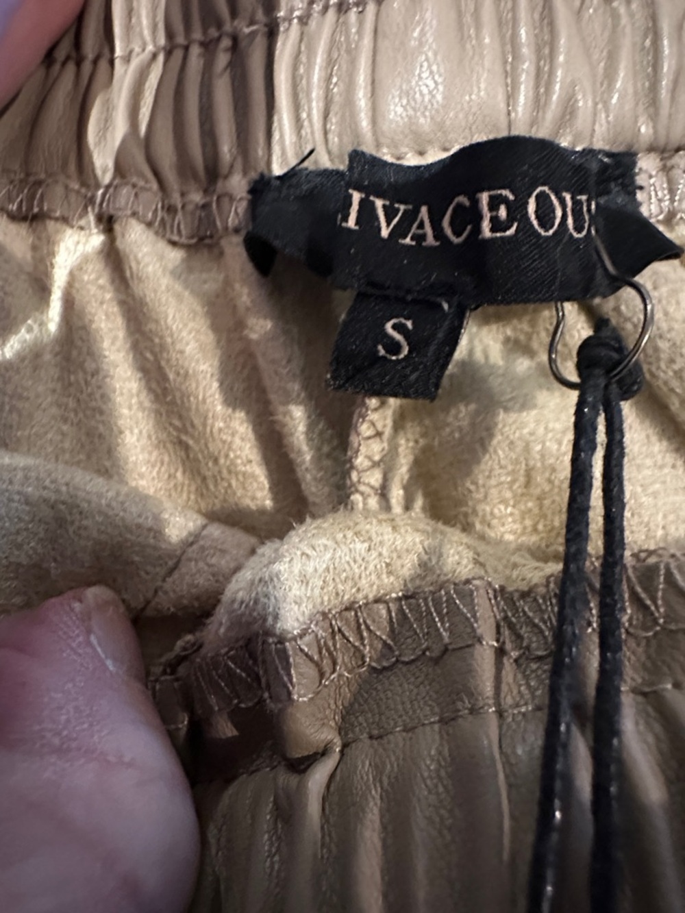 NWT Olivaceous Faux Leather High-Waist Drawstring Shorts with pockets -Tan - Picture 5 of 5